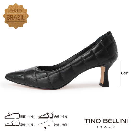 牛皮方格衍縫尖頭跟鞋FWDT015-1