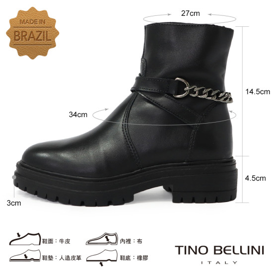 【TINO BELLINI 貝里尼】義大利進口 交叉鍊飾側拉鍊短筒軍靴 FWNV022-1