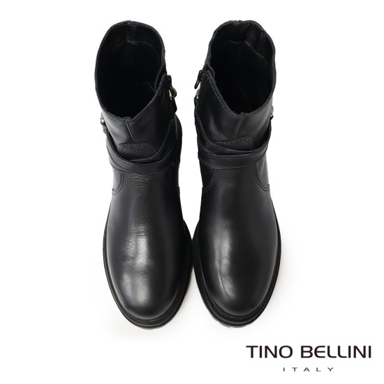 【TINO BELLINI 貝里尼】義大利進口 交叉鍊飾側拉鍊短筒軍靴 FWNV022-1