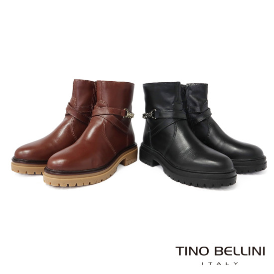 【TINO BELLINI 貝里尼】義大利進口 交叉鍊飾側拉鍊短筒軍靴 FWNV022-6