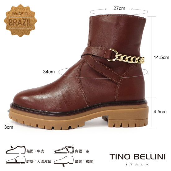 【TINO BELLINI 貝里尼】義大利進口 交叉鍊飾側拉鍊短筒軍靴 FWNV022-6