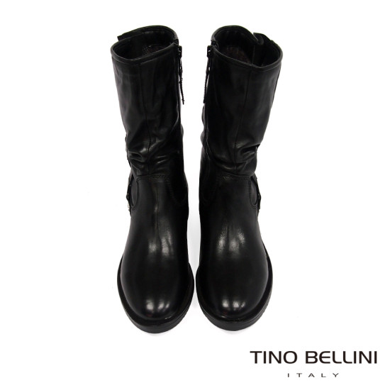 TINO BELLINI 貝里尼 歐洲進口 簡約時尚真皮抓皺中筒靴FWTO002D-B1